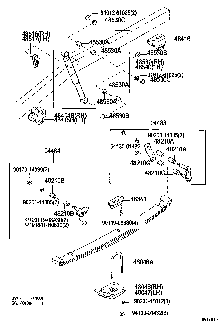 Toyota HILUX Rear Spring & Shock Absorber EPC diagram — 480519D