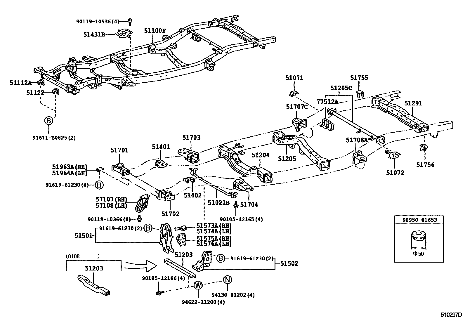 Toyota HILUX 车架 EPC diagram — 510297D