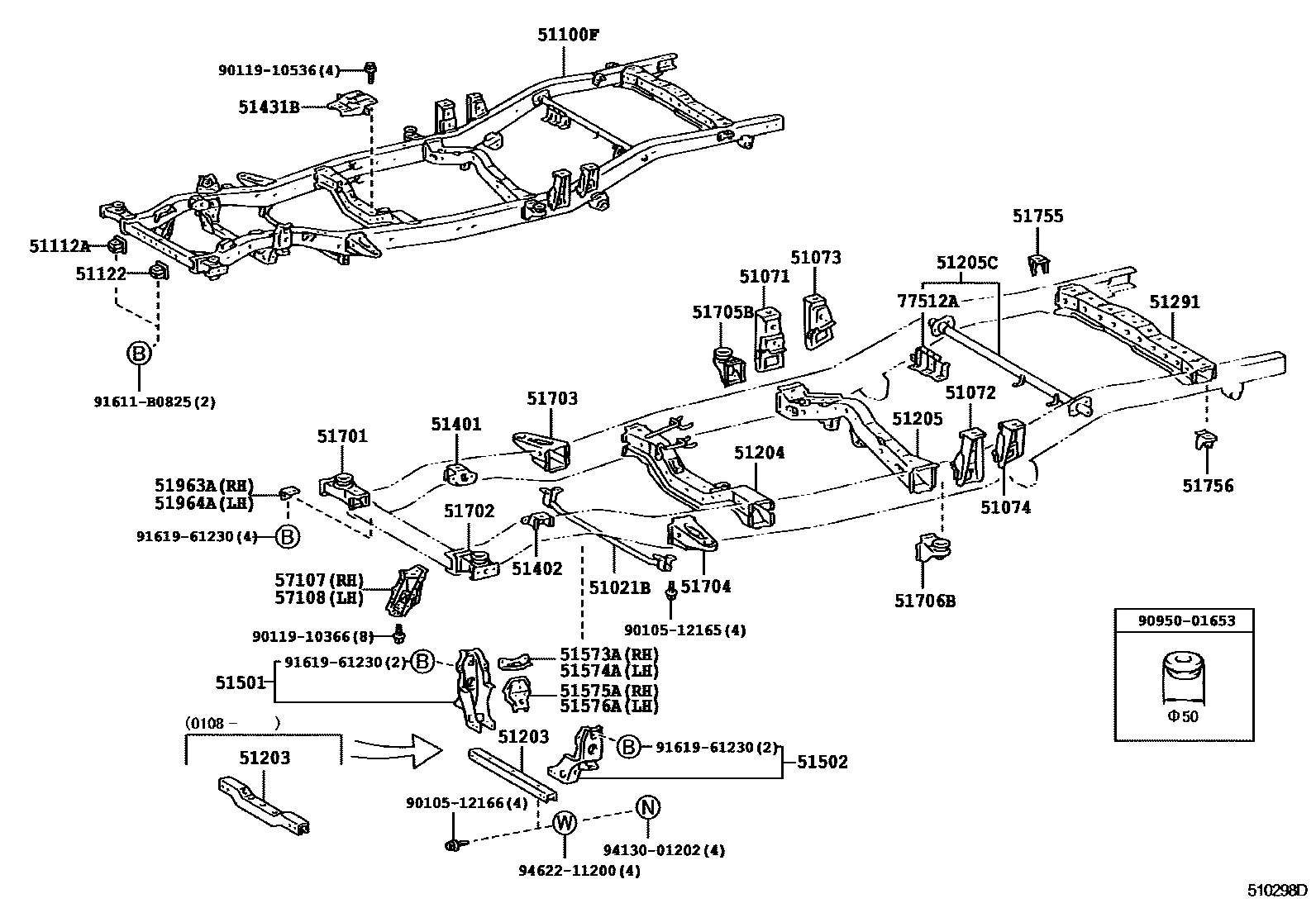 Toyota HILUX 车架 EPC diagram — 510298D