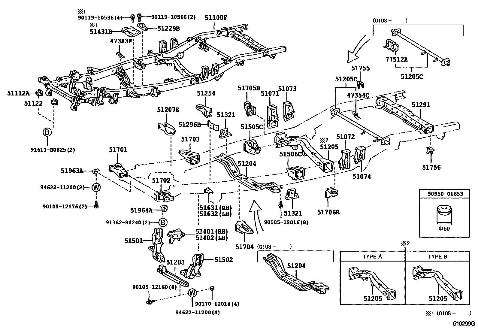 Toyota HILUX 车架 EPC diagram — 510299G