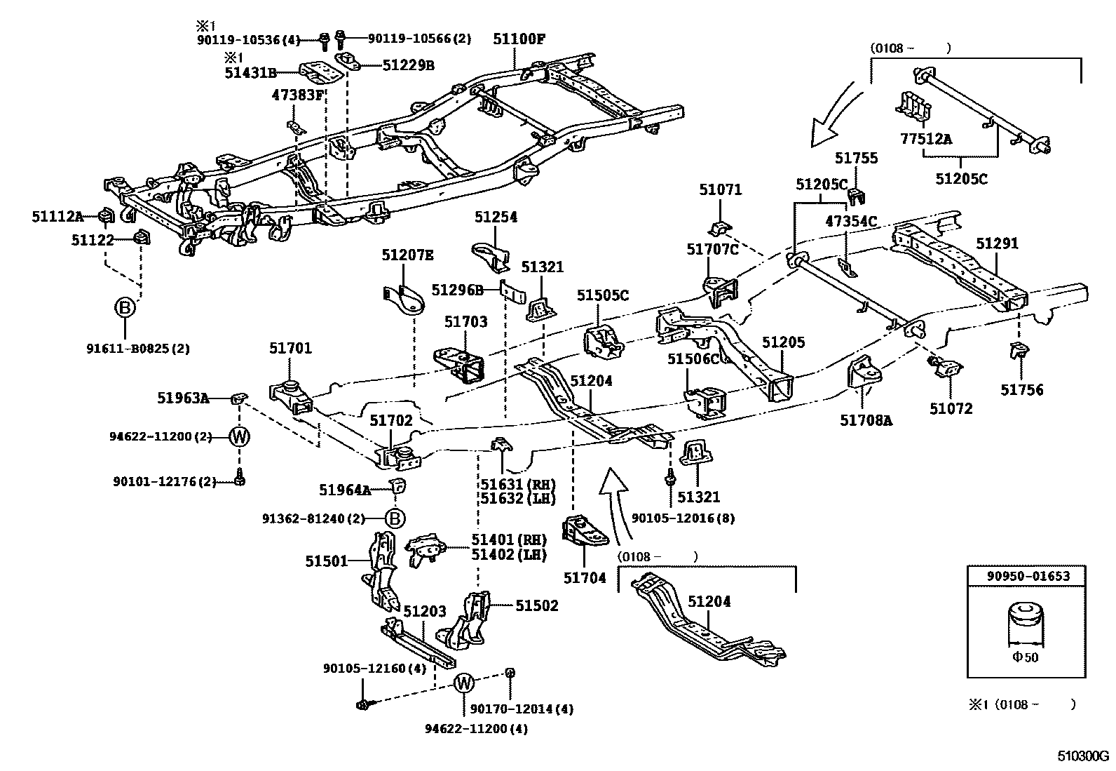 Toyota HILUX 车架 EPC diagram — 510300G
