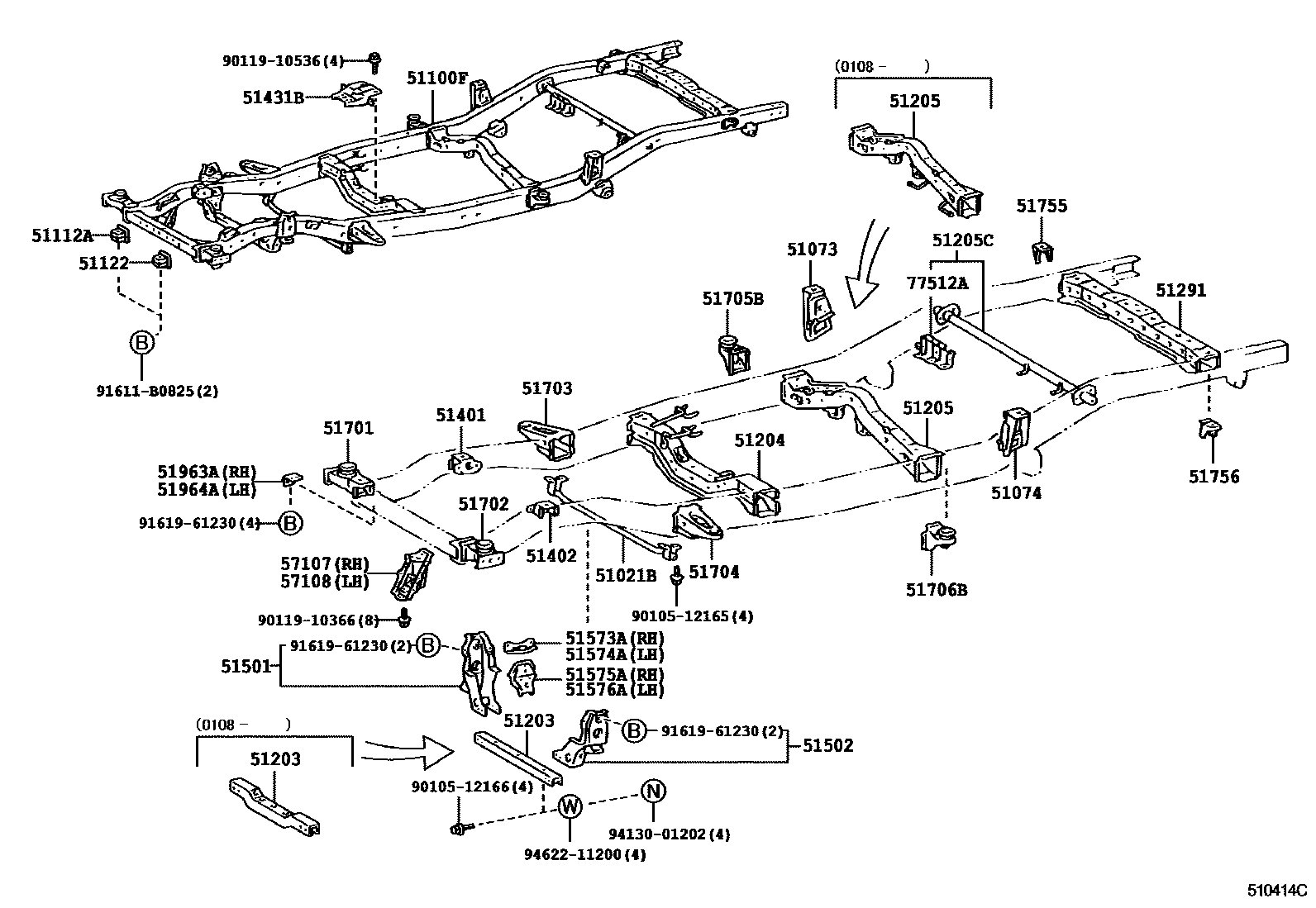 Toyota HILUX 车架 EPC diagram — 510414C