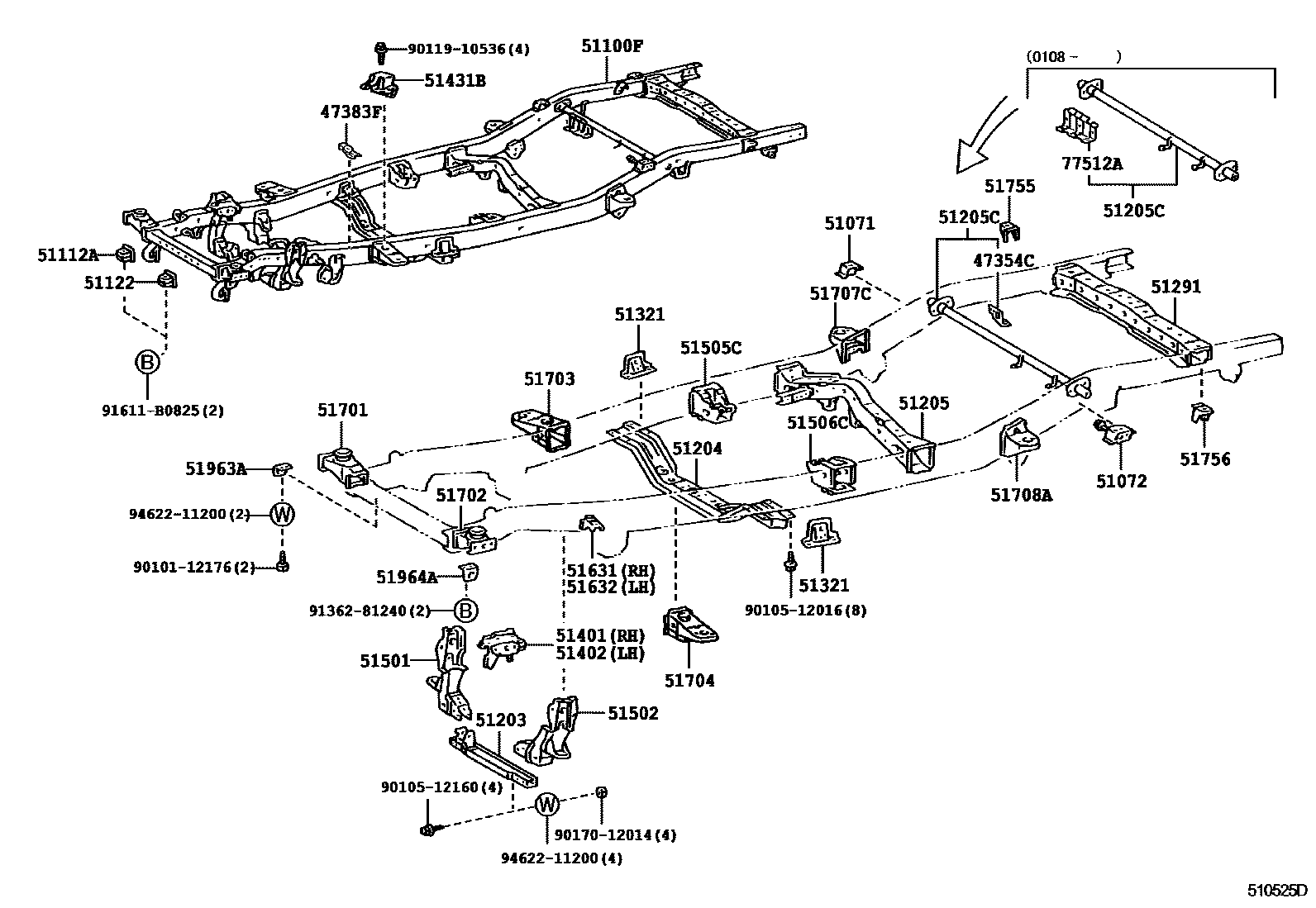 Toyota HILUX 车架 EPC diagram — 510525D