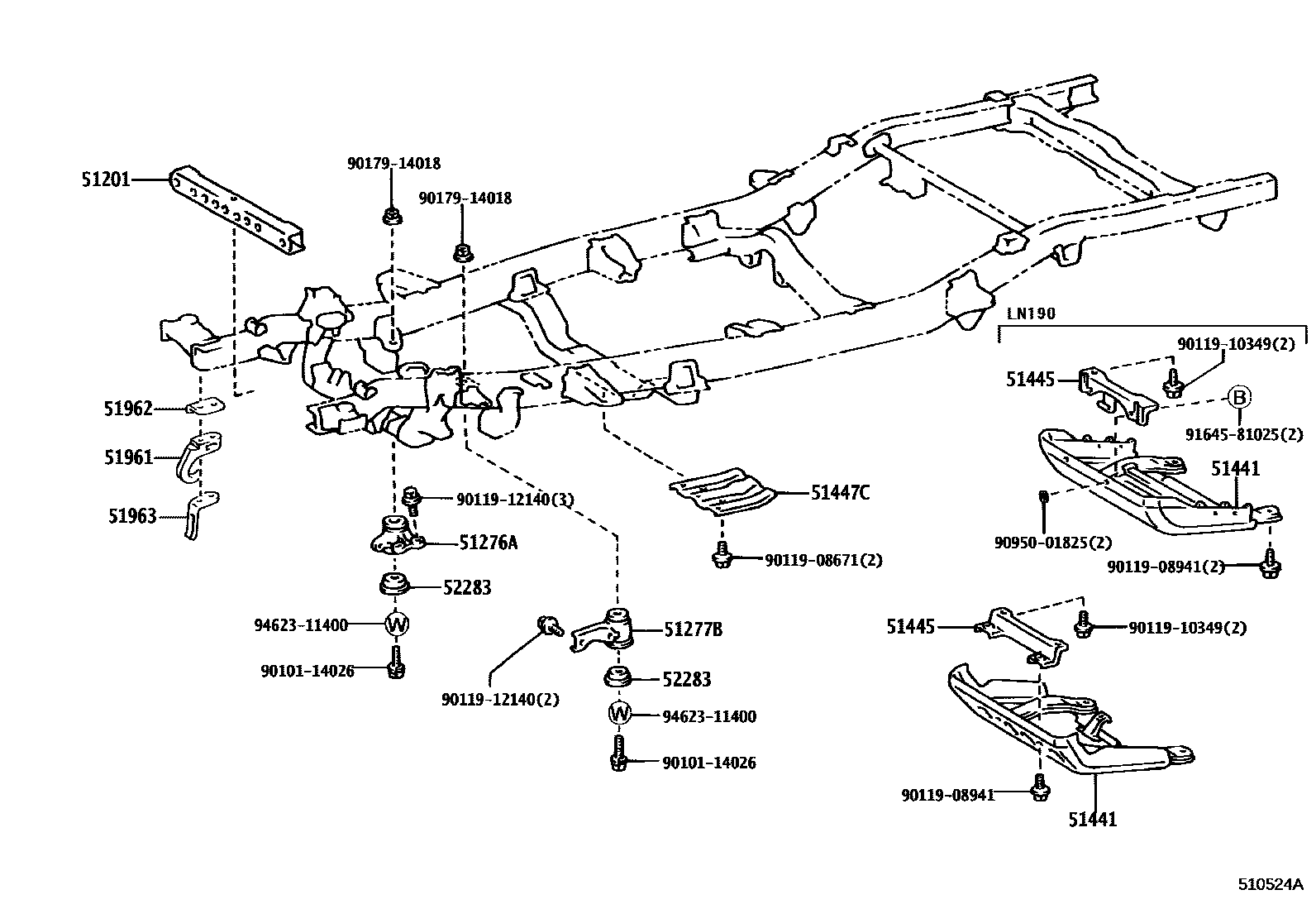 Toyota HILUX 悬架横梁和发动机底罩 EPC diagram — 510524A