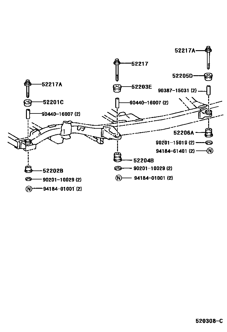Toyota HILUX 驾驶室悬置和车身悬置 EPC diagram — 520308C