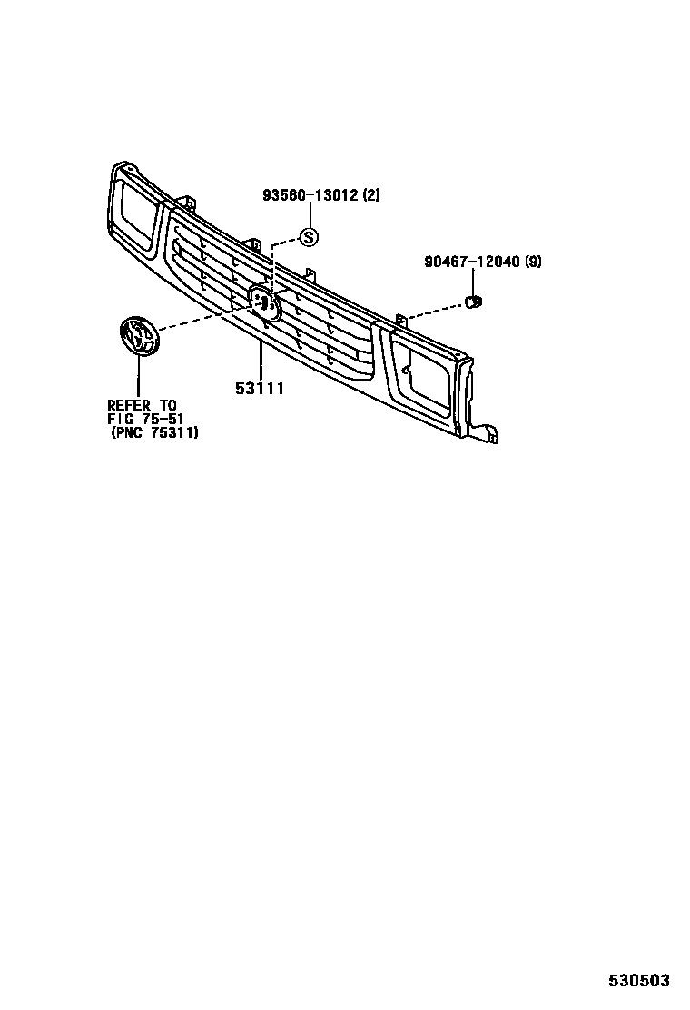 Toyota HILUX radiator grille EPC diagram — 530503