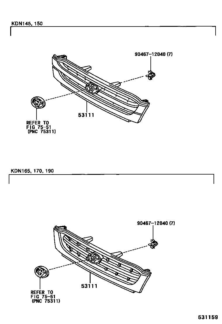 Toyota HILUX radiator grille EPC diagram — 531159
