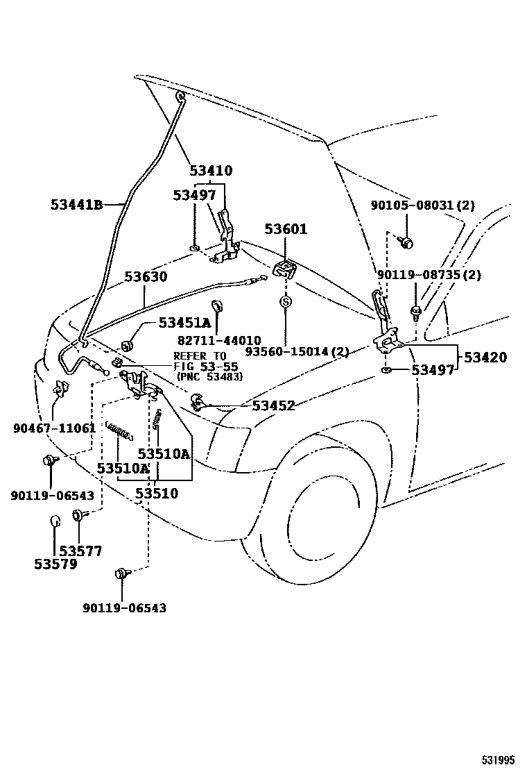 Toyota HILUX 发动机盖锁和铰链 EPC diagram — 531995