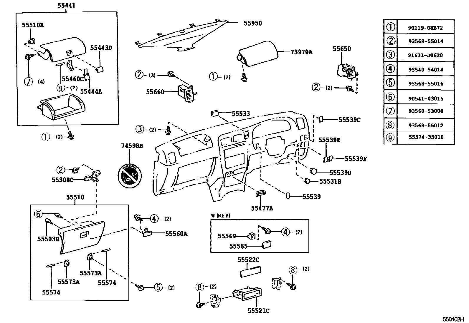 Toyota HILUX 仪表板和手套箱 EPC diagram — 550402H