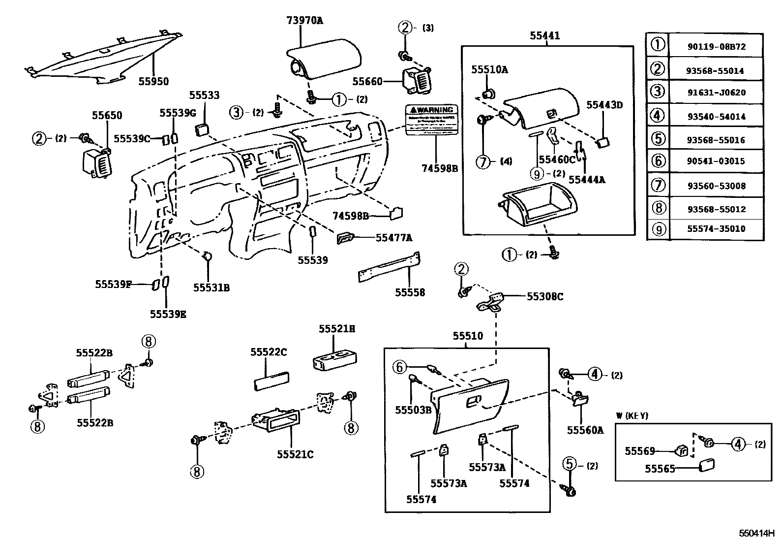 Toyota HILUX 仪表板和手套箱 EPC diagram — 550414H