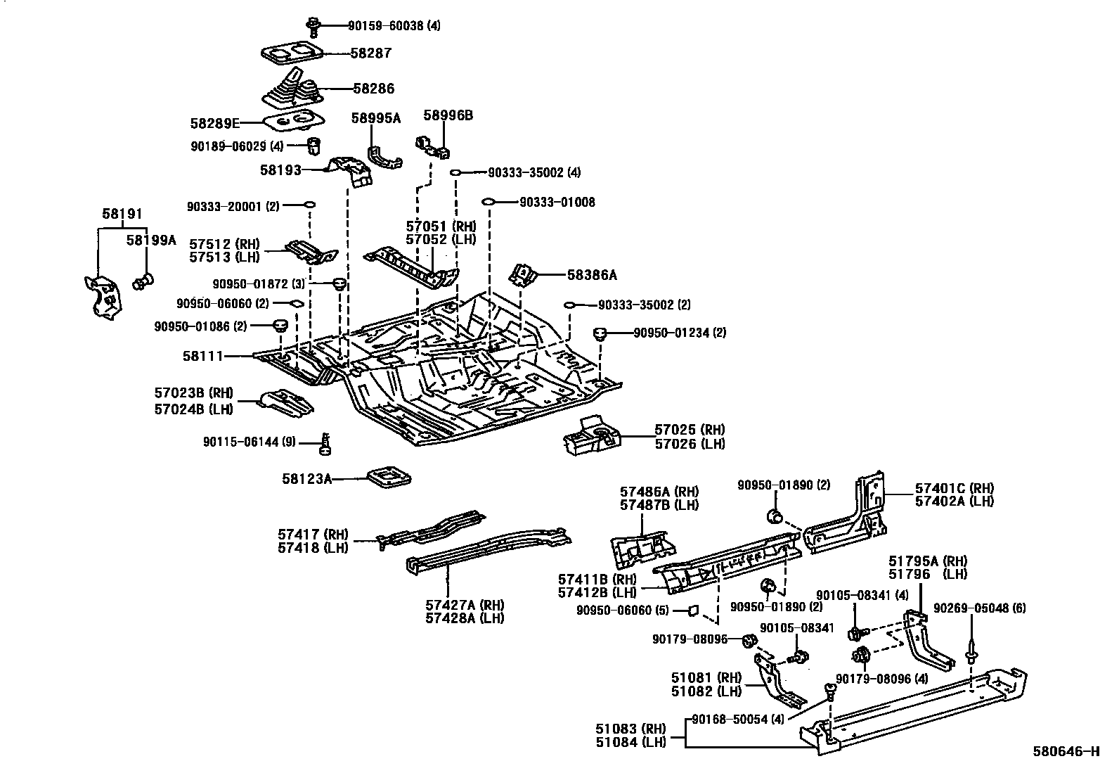 Toyota HILUX 前地板和前地板梁 EPC diagram — 580646H