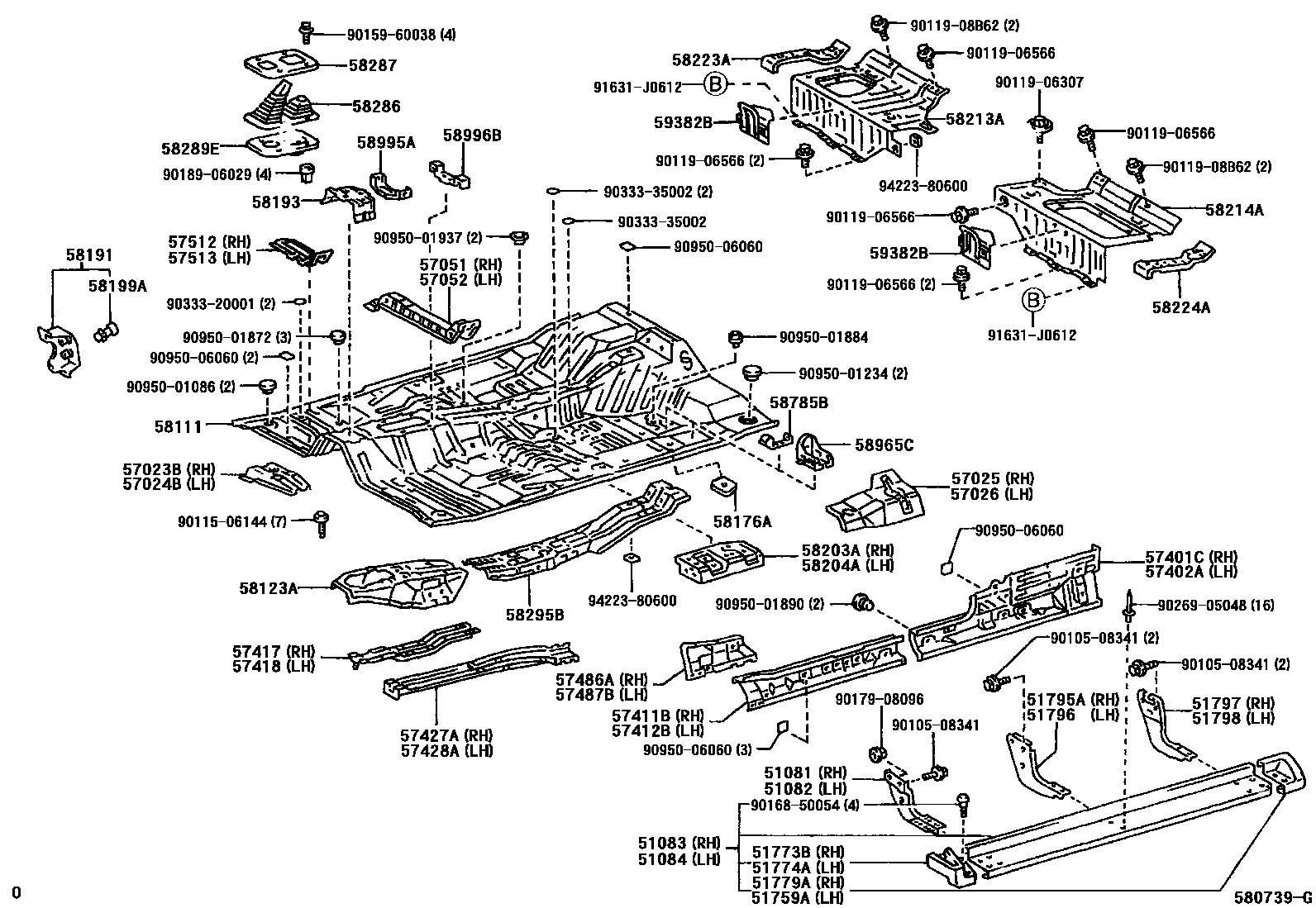 Toyota HILUX 前地板和前地板梁 EPC diagram — 580739G