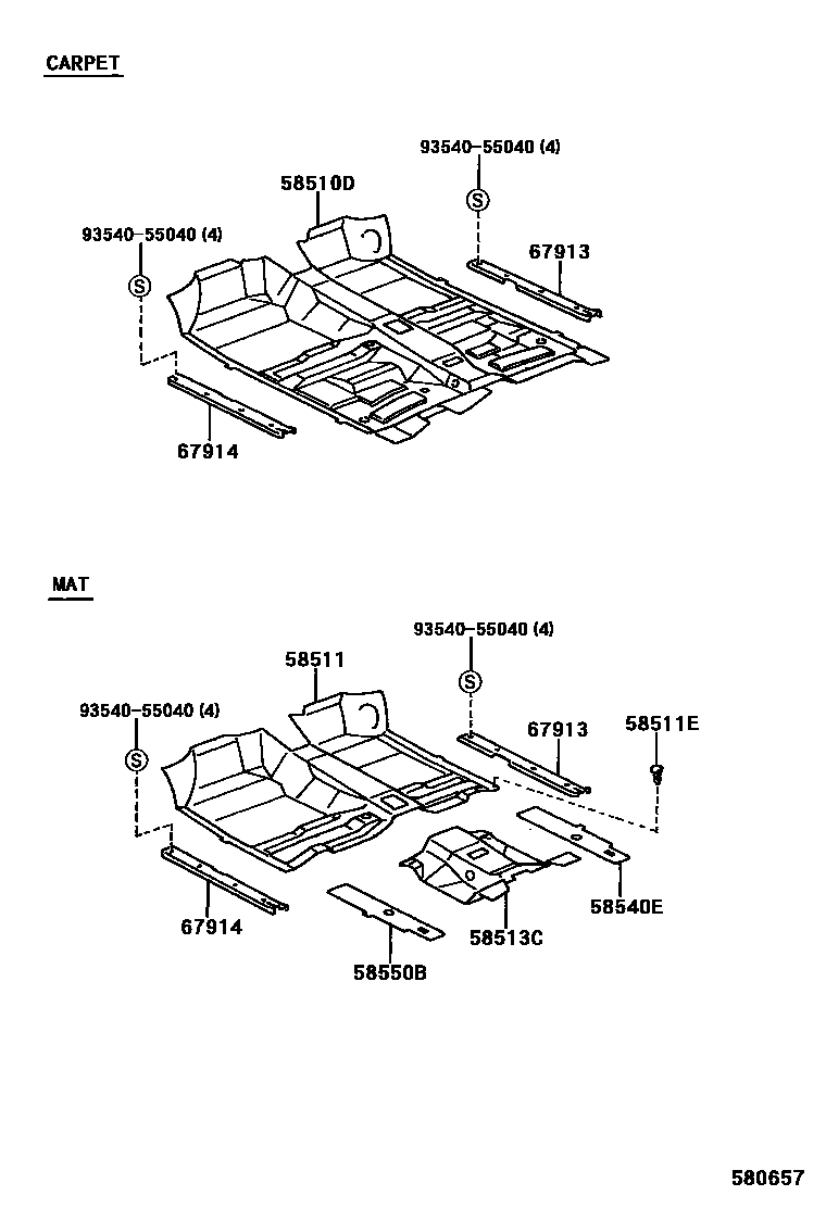 Toyota HILUX 地板垫和消声垫 EPC diagram — 580657
