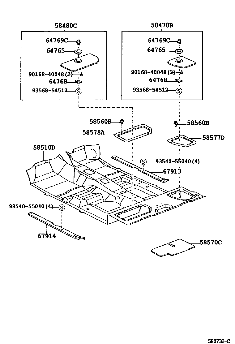 Toyota HILUX 地板垫和消声垫 EPC diagram — 580732C