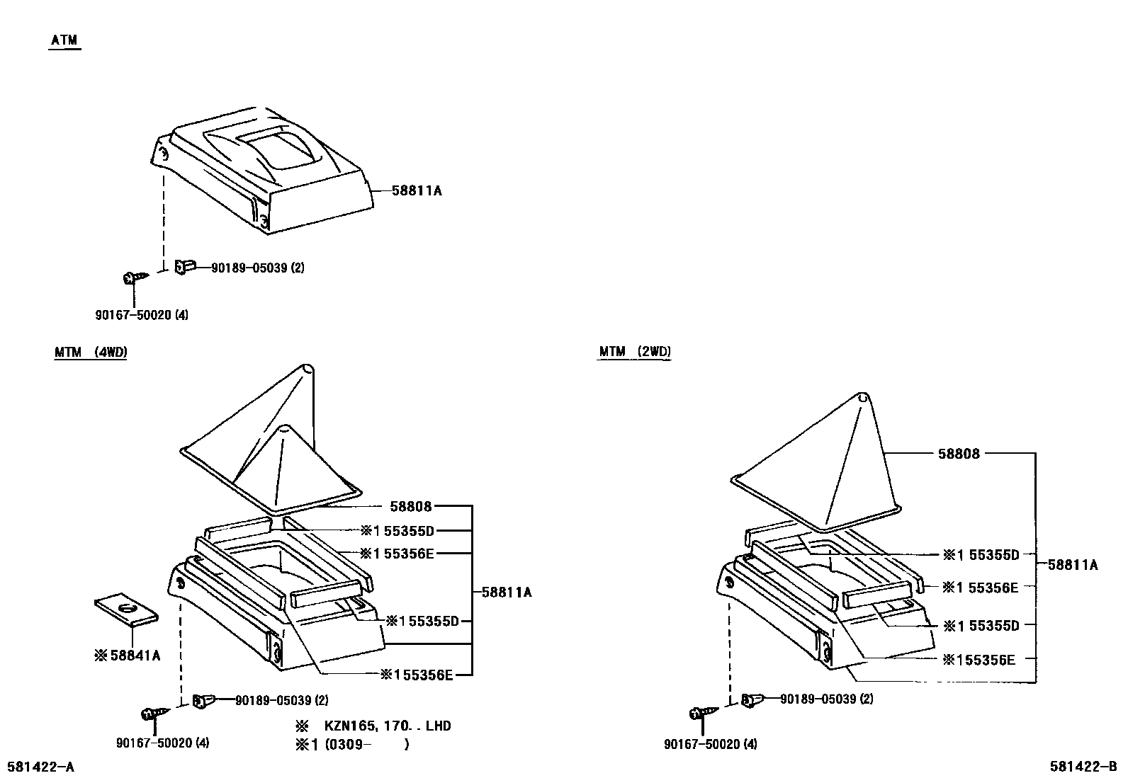 Toyota HILUX 中央扶手箱和支架 EPC diagram — 581422B