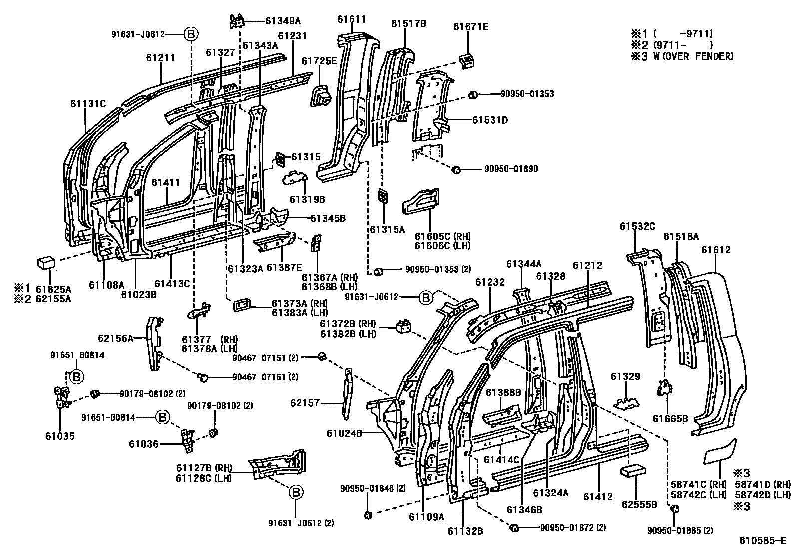 Toyota HILUX 侧梁 EPC diagram — 610585E