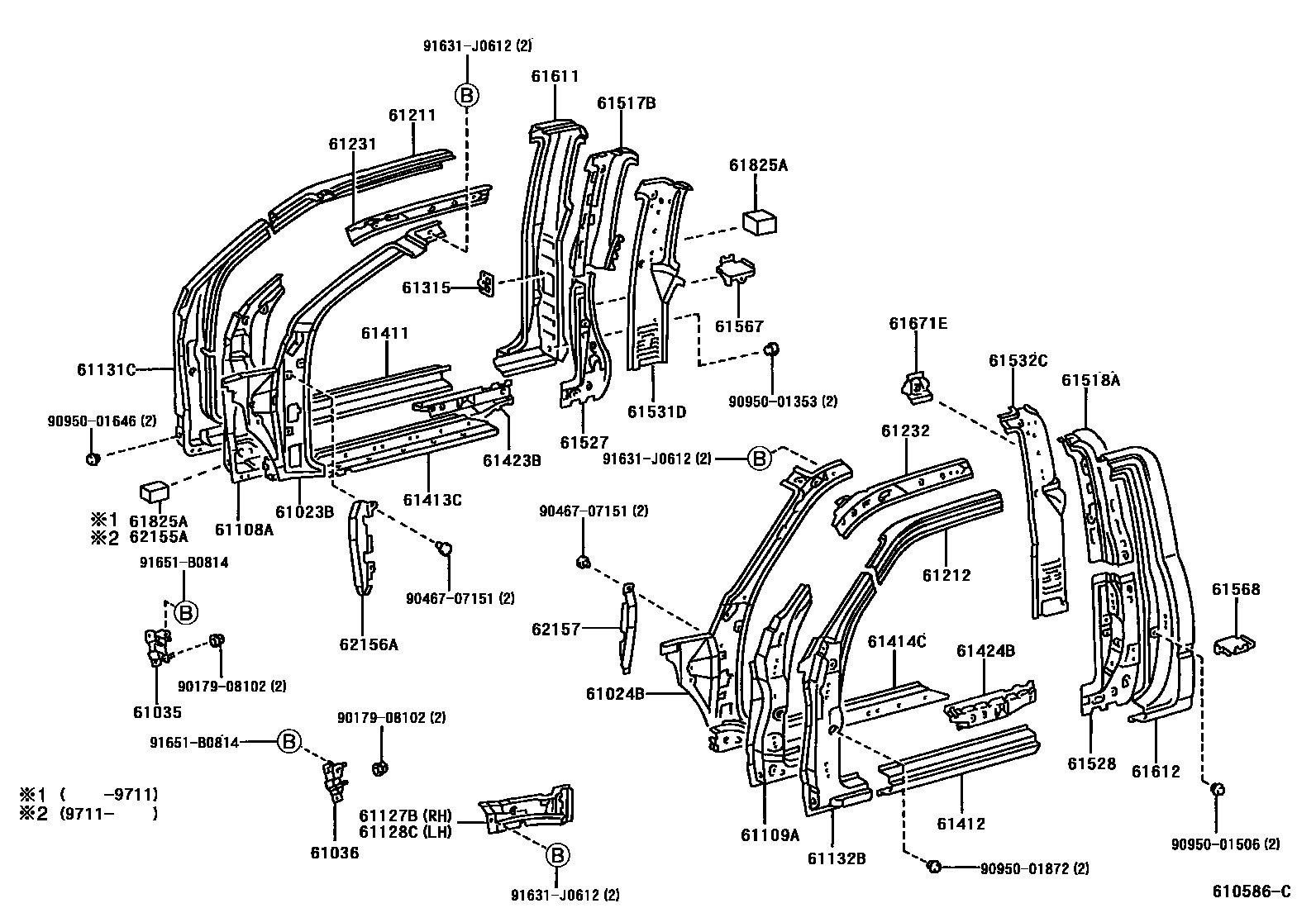 Toyota HILUX 侧梁 EPC diagram — 610586C