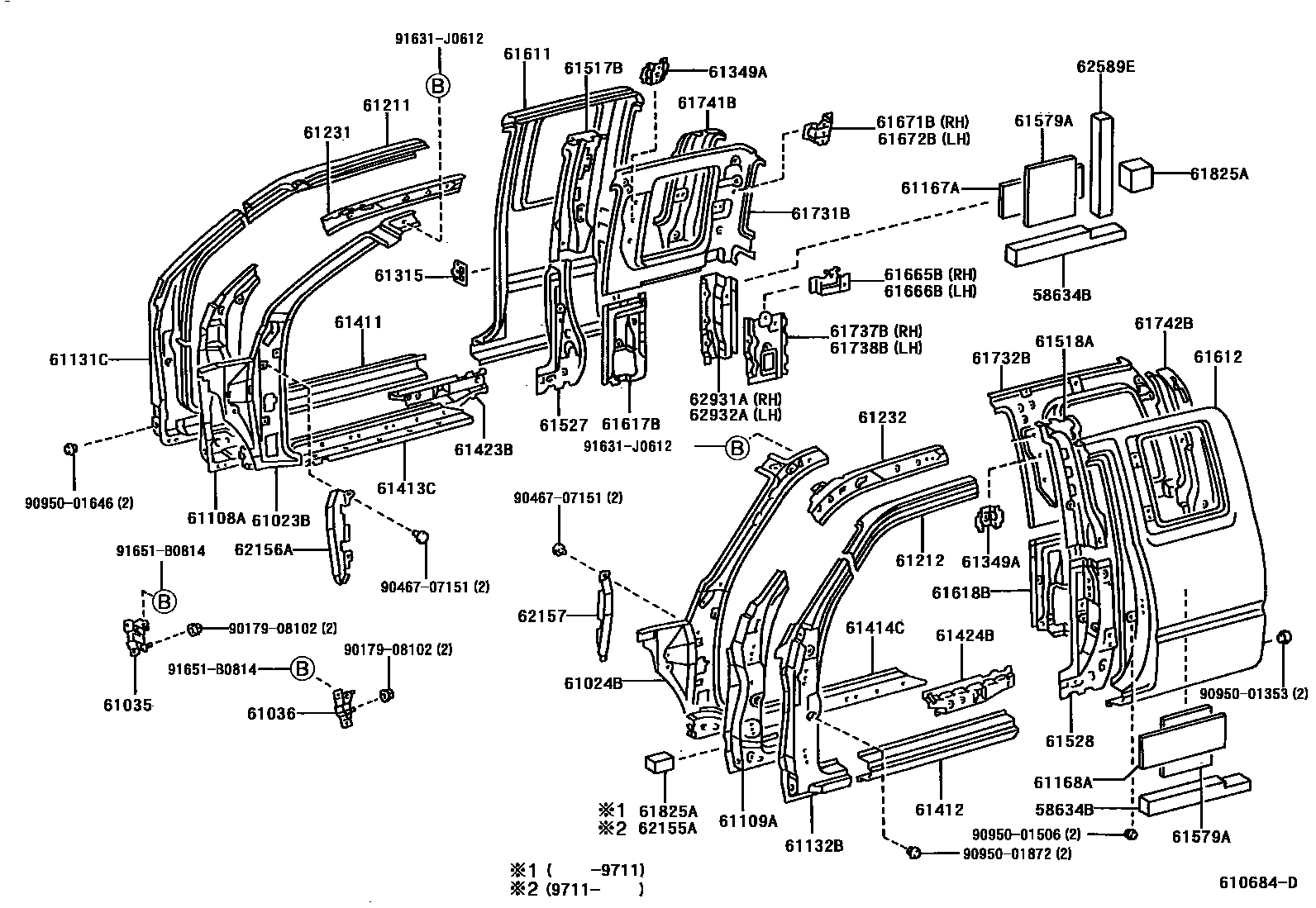 Toyota HILUX 侧梁 EPC diagram — 610684D