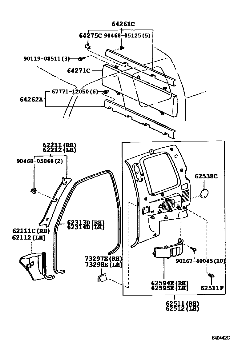Toyota HILUX 车内装饰板 EPC diagram — 640442C