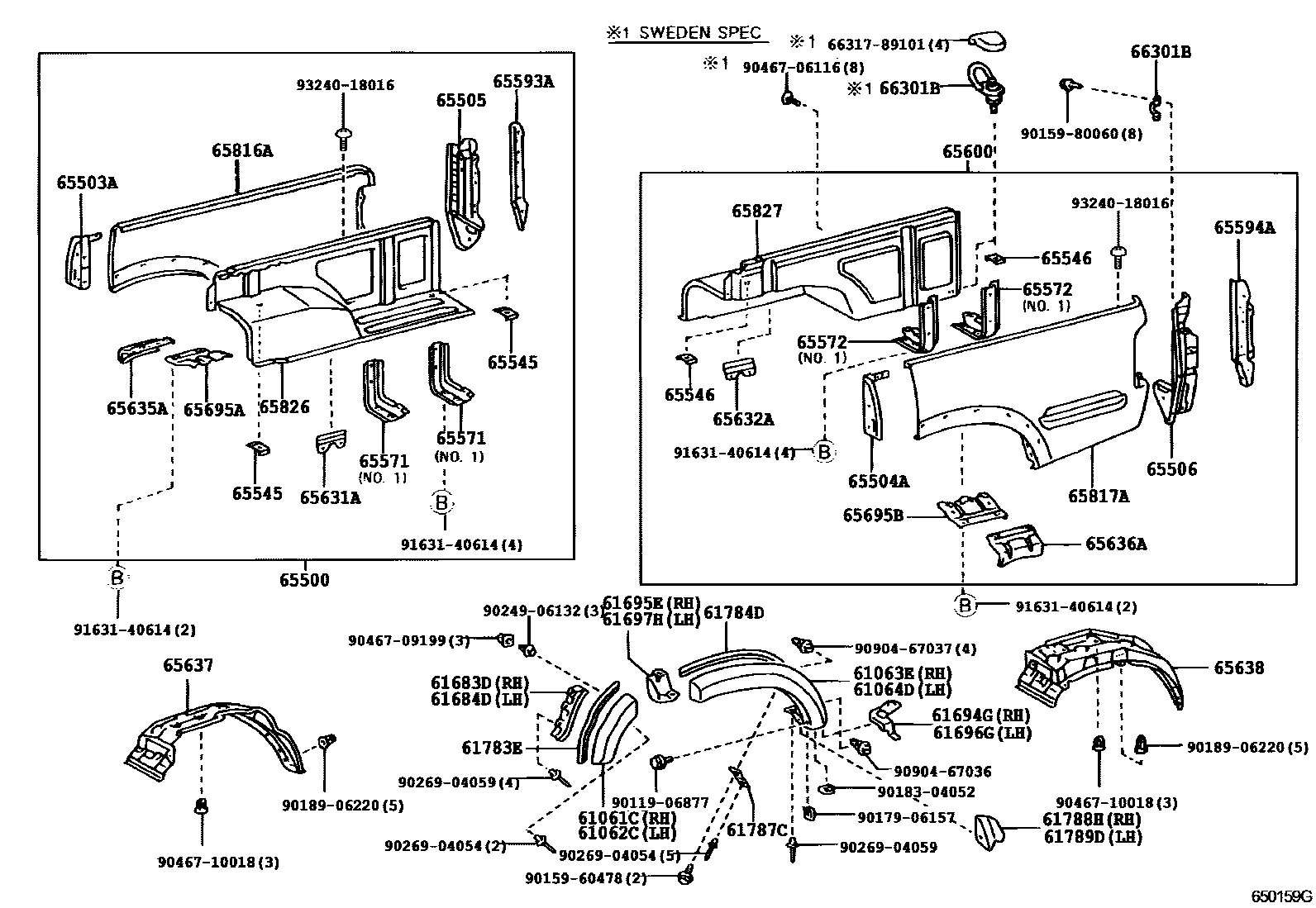 Toyota HILUX 后车身侧面板 EPC diagram — 650159G