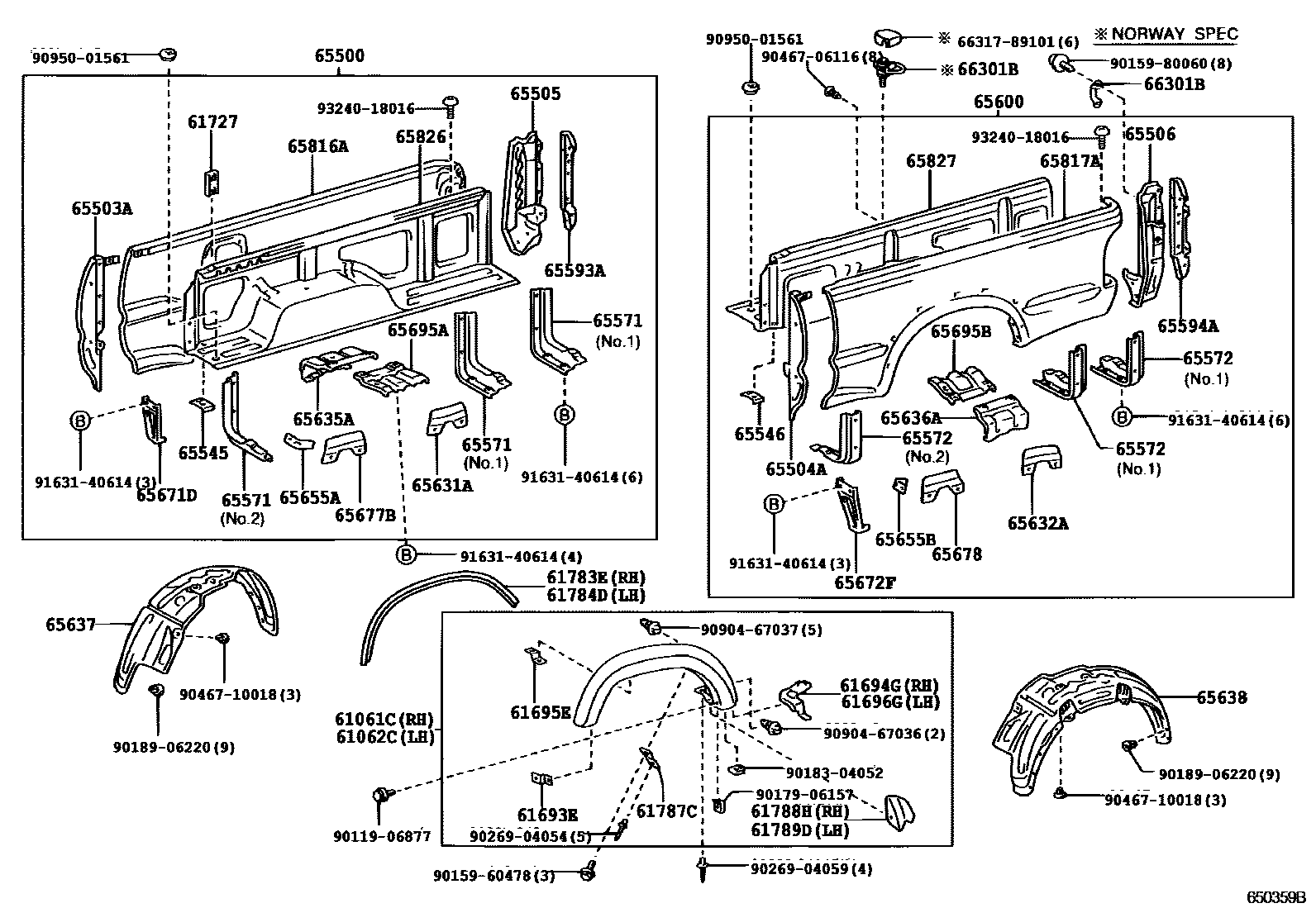 Toyota HILUX 后车身侧面板 EPC diagram — 650359B