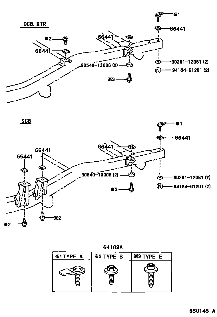 Toyota HILUX 后车身悬置 EPC diagram — 650145A