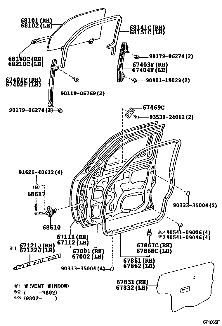 Toyota HILUX 前门板和前门玻璃 EPC diagram — 671065F