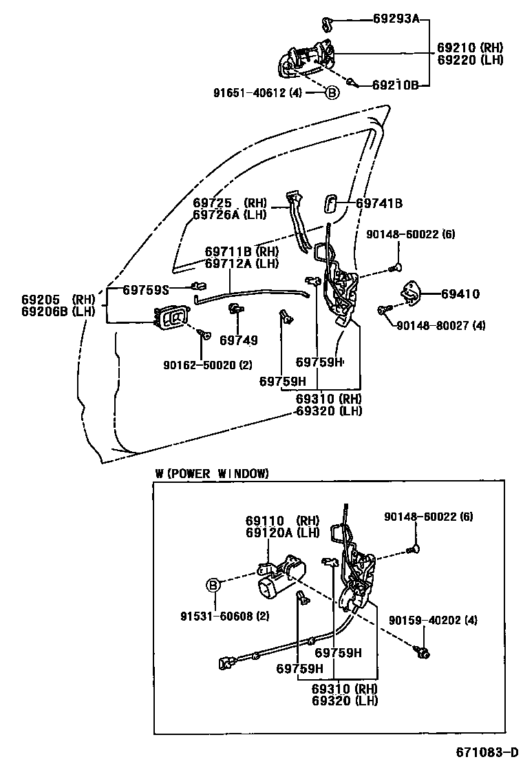 Toyota HILUX 前门锁和车门把手 EPC diagram — 671083D