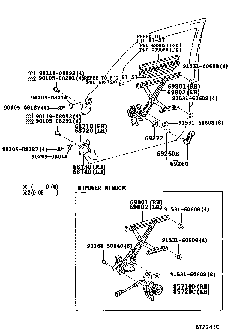 Toyota HILUX 前门车窗升降器和合页 EPC diagram — 672241C