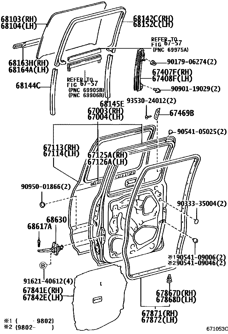 Toyota HILUX 后门板和后门玻璃 EPC diagram — 671053G
