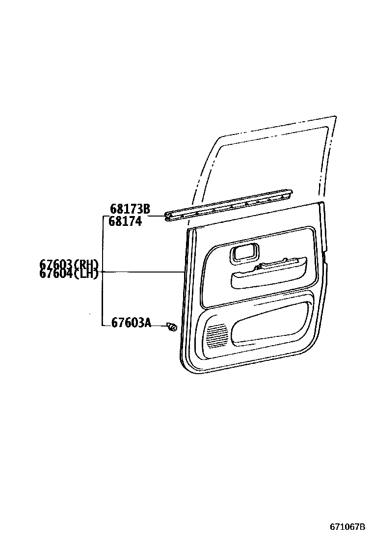 Toyota HILUX 后门板和后门玻璃 EPC diagram — 671067B