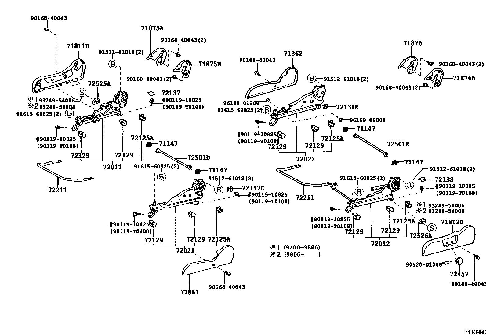 Toyota HILUX 座椅和座椅滑轨 EPC diagram — 711099C