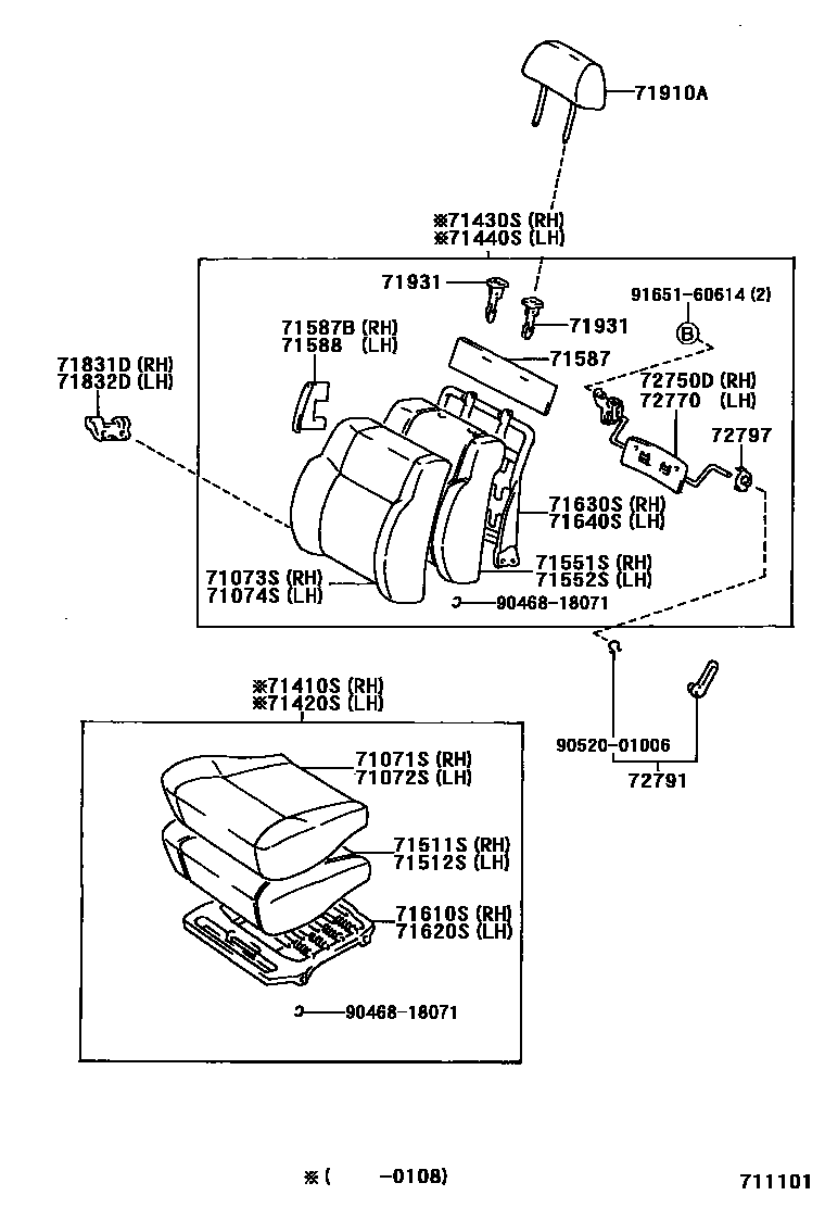 Toyota HILUX 座椅和座椅滑轨 EPC diagram — 711101