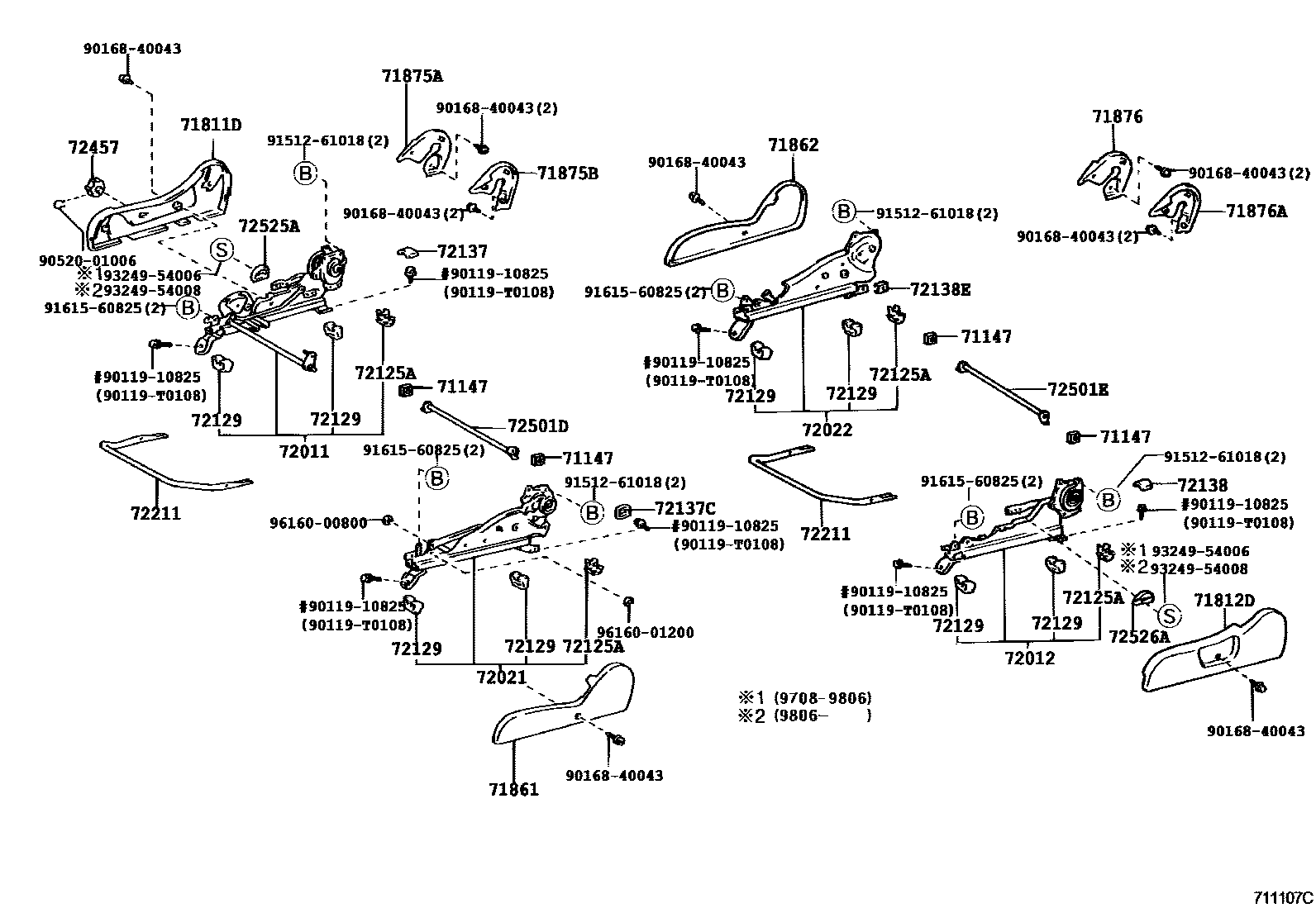 Toyota HILUX 座椅和座椅滑轨 EPC diagram — 711107C