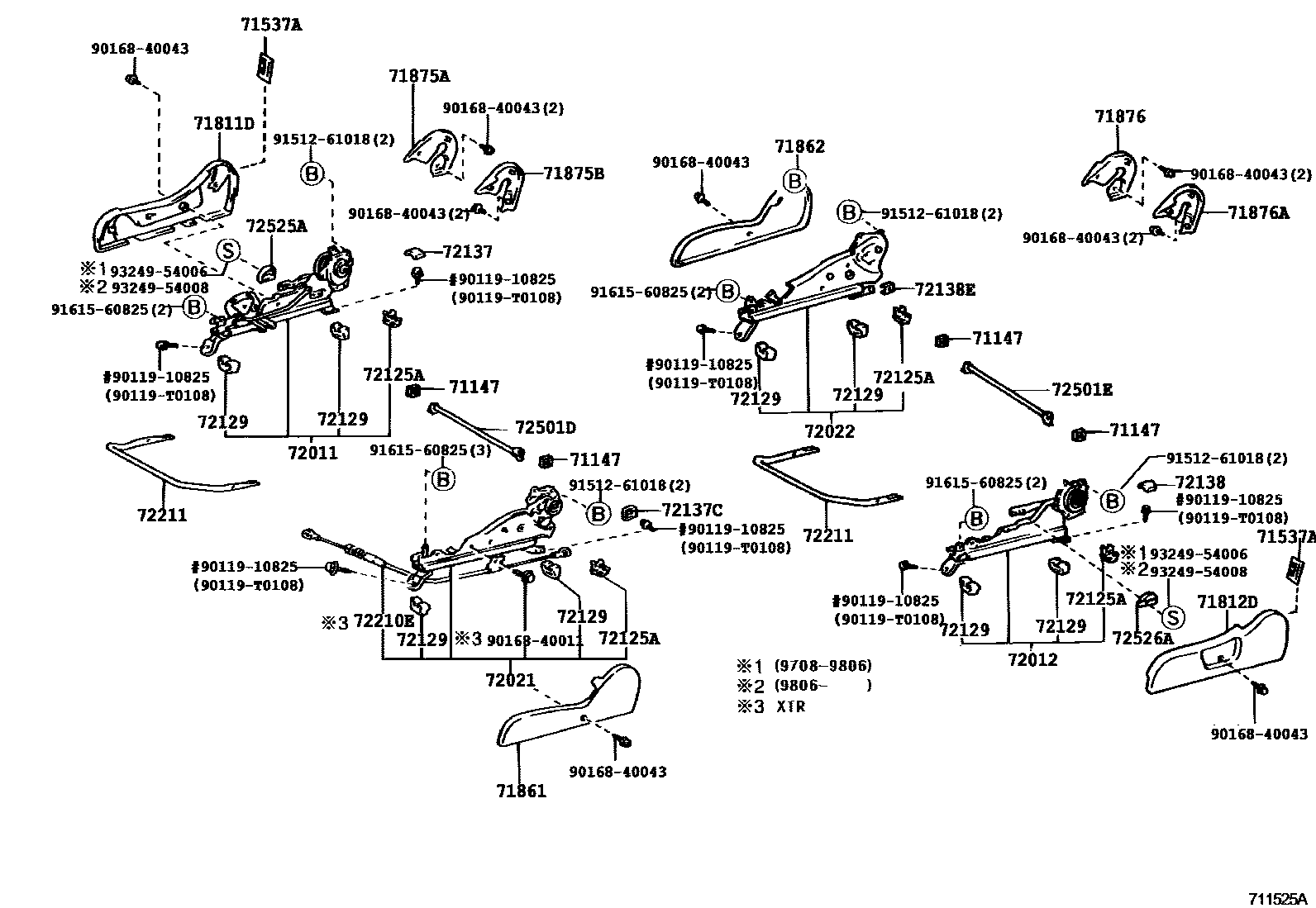 Toyota HILUX 座椅和座椅滑轨 EPC diagram — 711525A