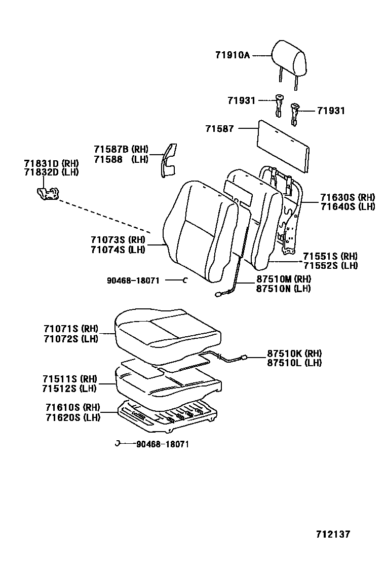 Toyota HILUX 座椅和座椅滑轨 EPC diagram — 712137