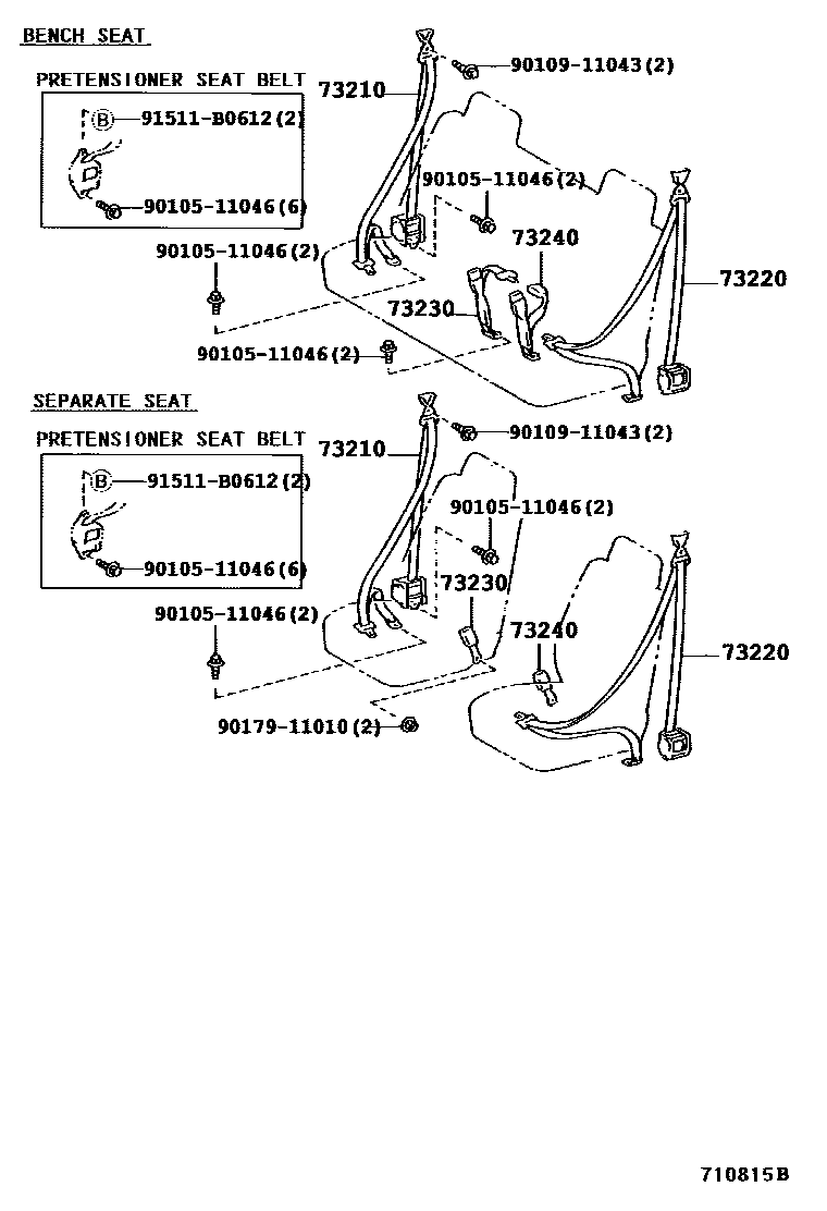 Toyota HILUX seat belt EPC diagram — 710815B