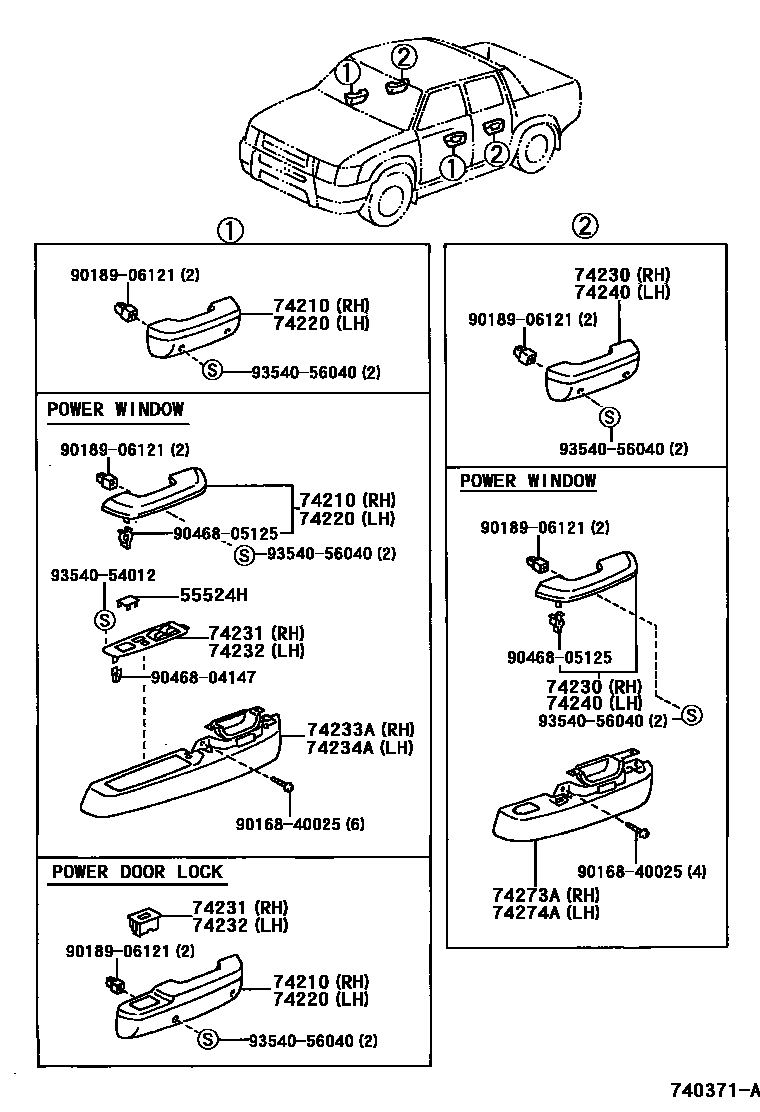 Toyota HILUX 扶手和遮阳板 EPC diagram — 740371A