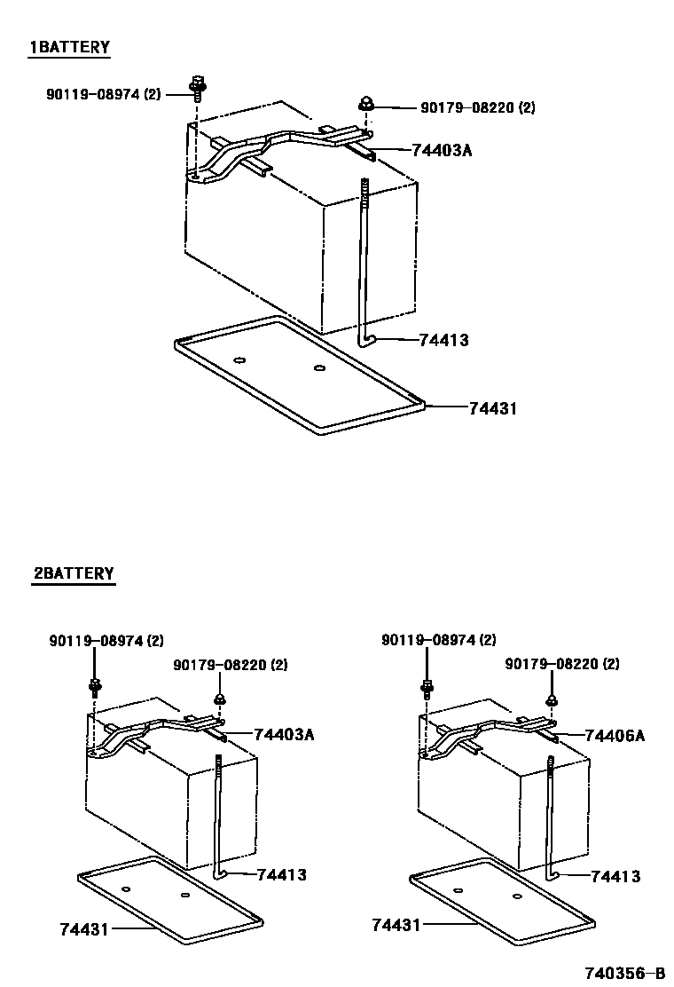 Toyota HILUX battery holder EPC diagram — 740356B