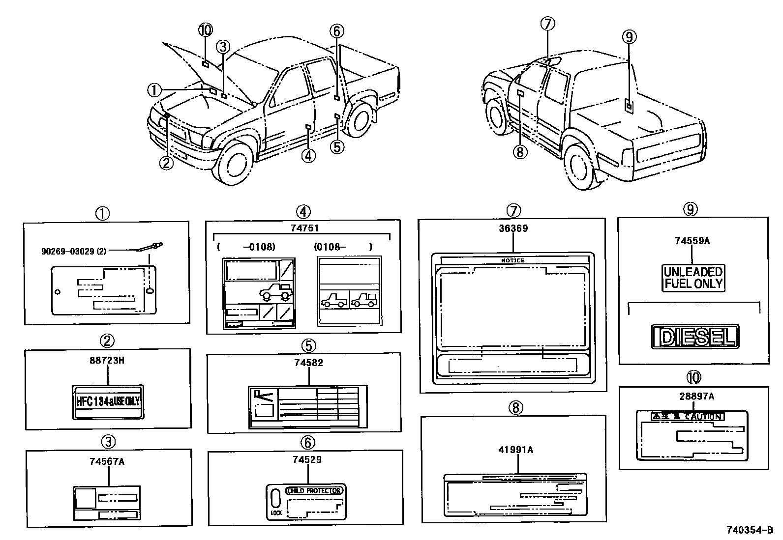 Toyota HILUX warning nameplate EPC diagram — 740354B