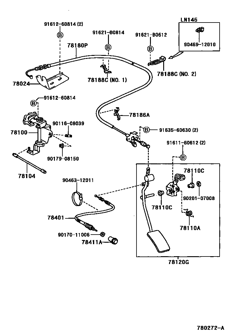 Toyota HILUX accelerator pedal connecting rod EPC diagram — 780272A