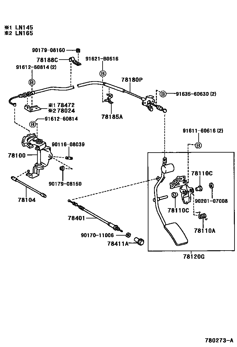 Toyota HILUX accelerator pedal connecting rod EPC diagram — 780273A