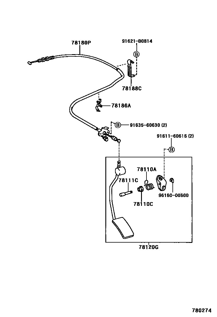 Toyota HILUX accelerator pedal connecting rod EPC diagram — 780274