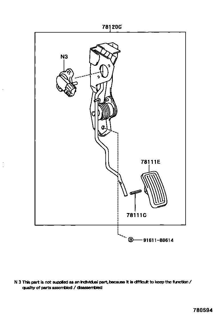 Toyota HILUX accelerator pedal connecting rod EPC diagram — 780594A
