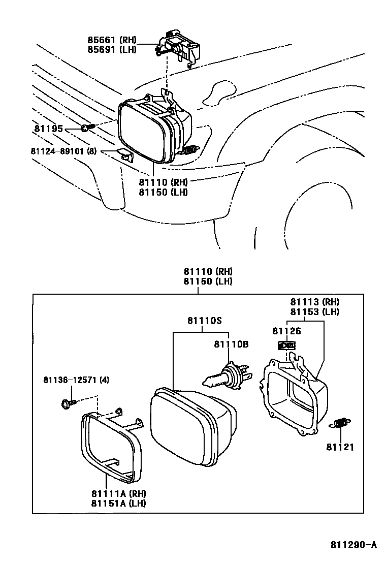 Toyota HILUX Headlamp EPC diagram — 811290A
