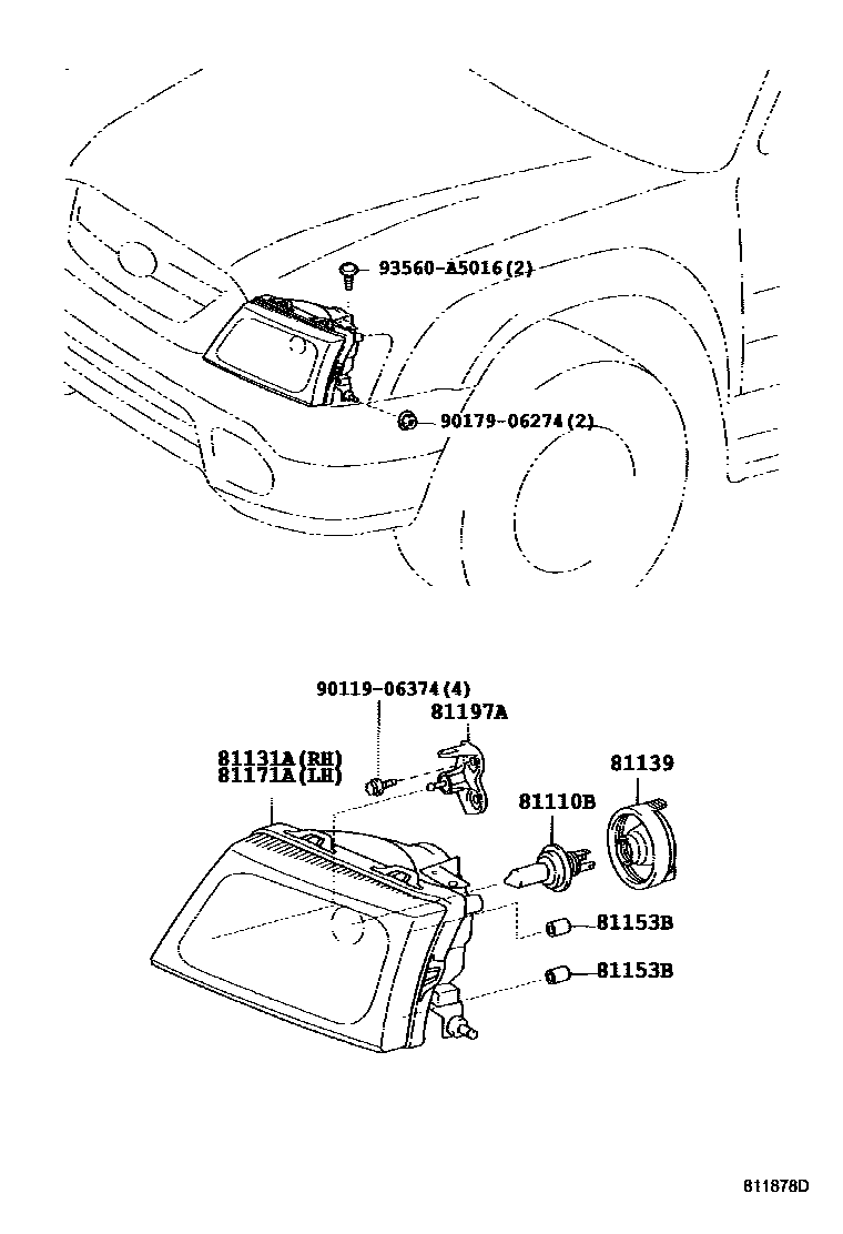Toyota HILUX Headlamp EPC diagram — 811878D