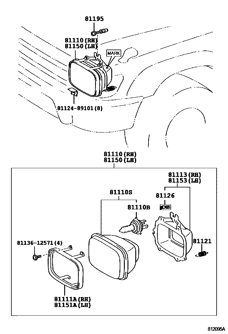 Toyota HILUX Headlamp EPC diagram — 812095A