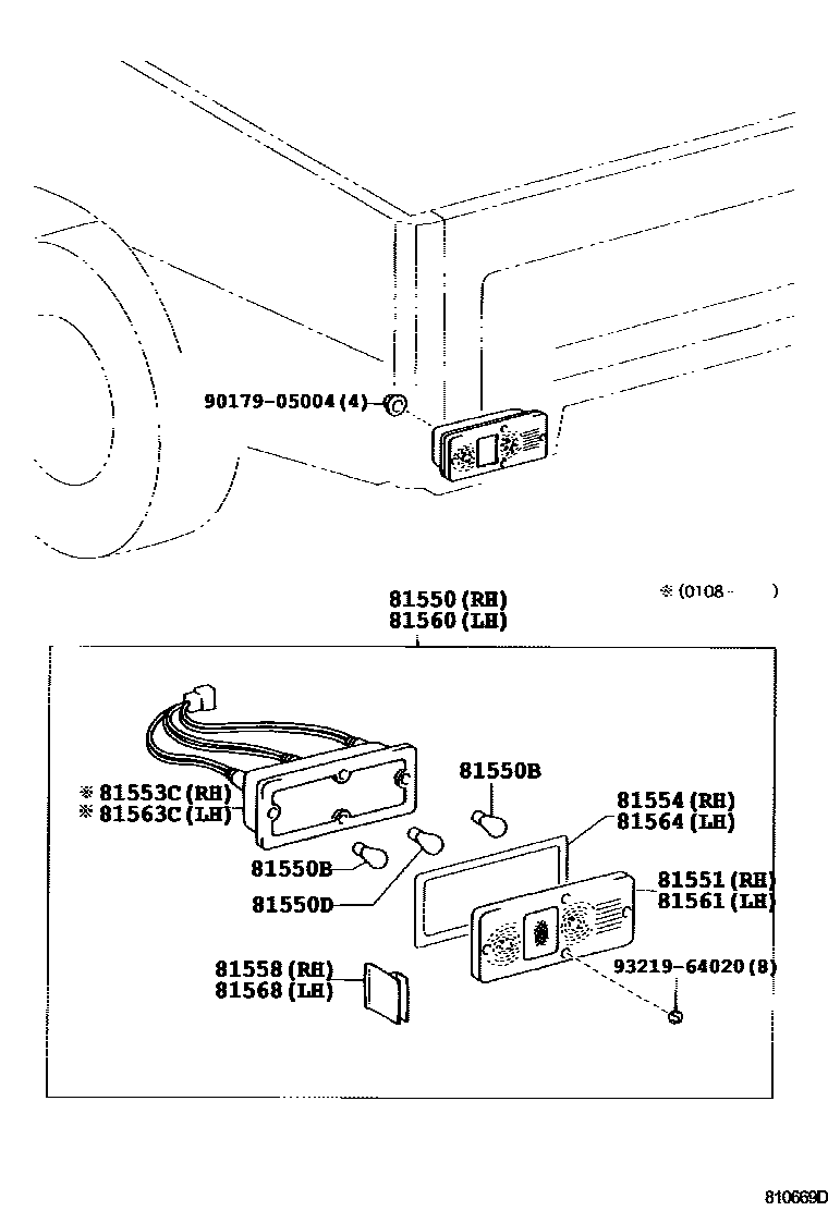 Toyota HILUX 后组合灯 EPC diagram — 810669D