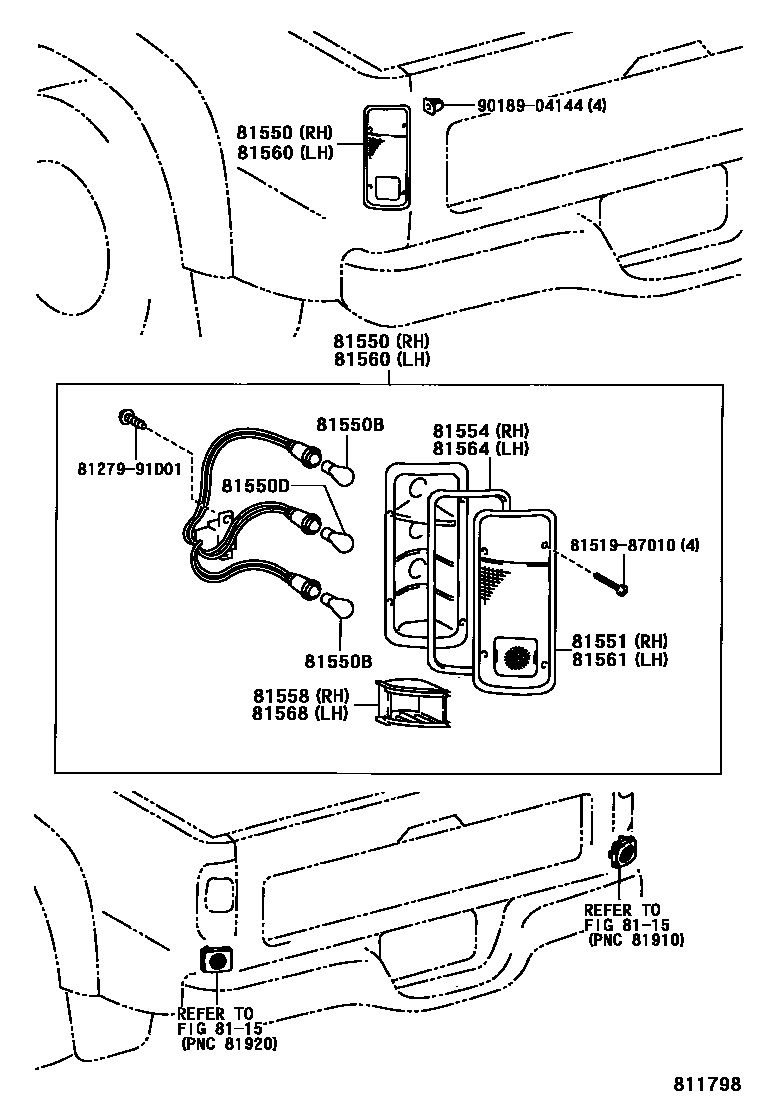 Toyota HILUX 后组合灯 EPC diagram — 811798