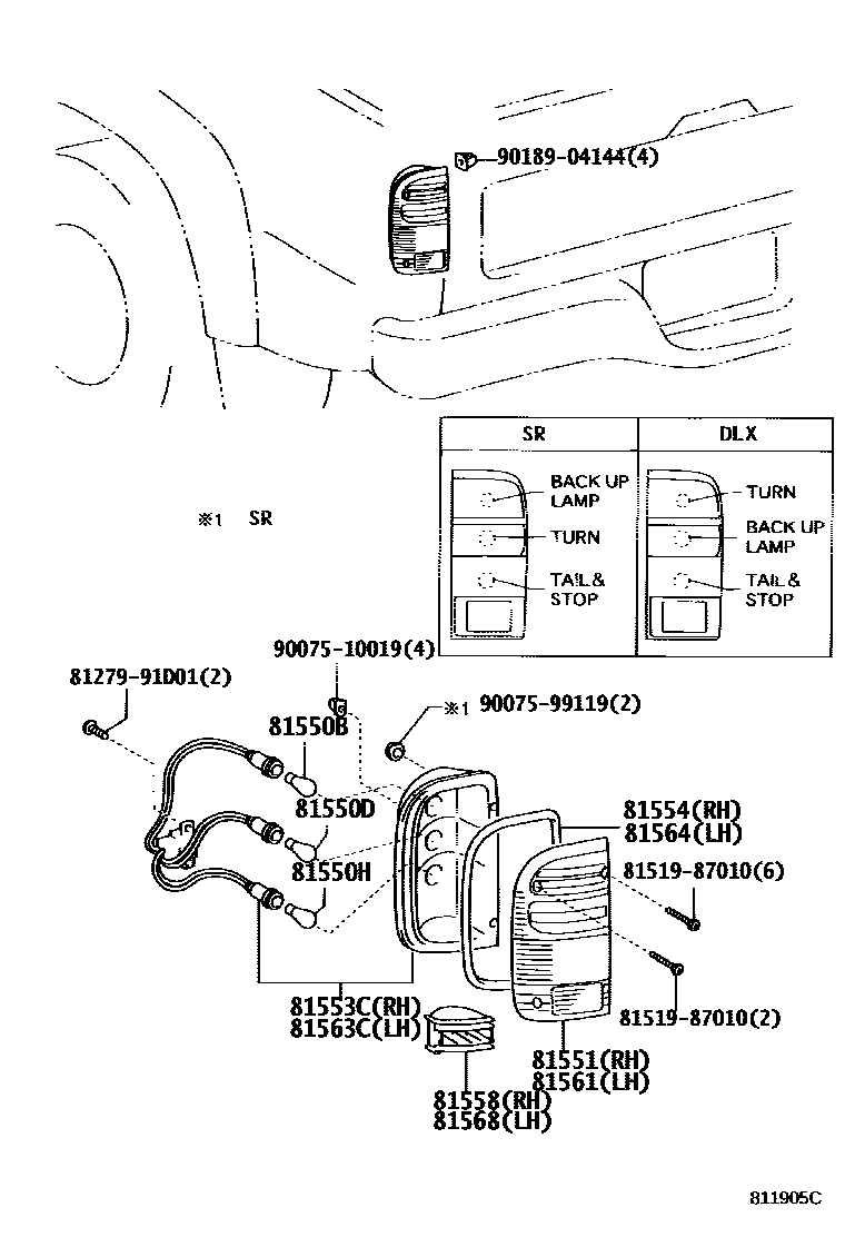 Toyota HILUX 后组合灯 EPC diagram — 811905C